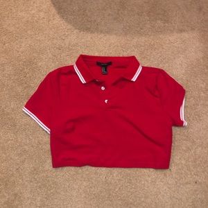 Collared Red with White Stripes Crop Top Size M